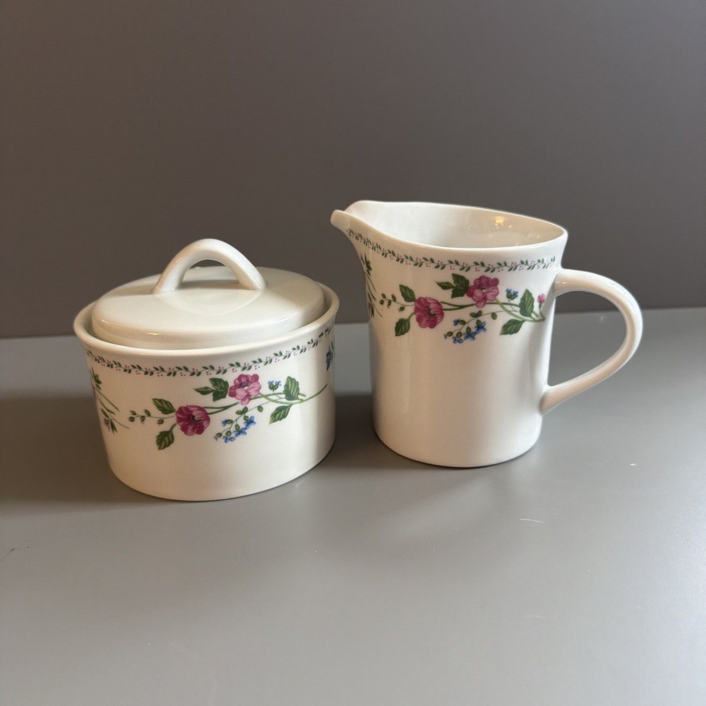 Vintage 1993 Farberware Stoneware English Garden 225 A Creamer & Sugar Bowl